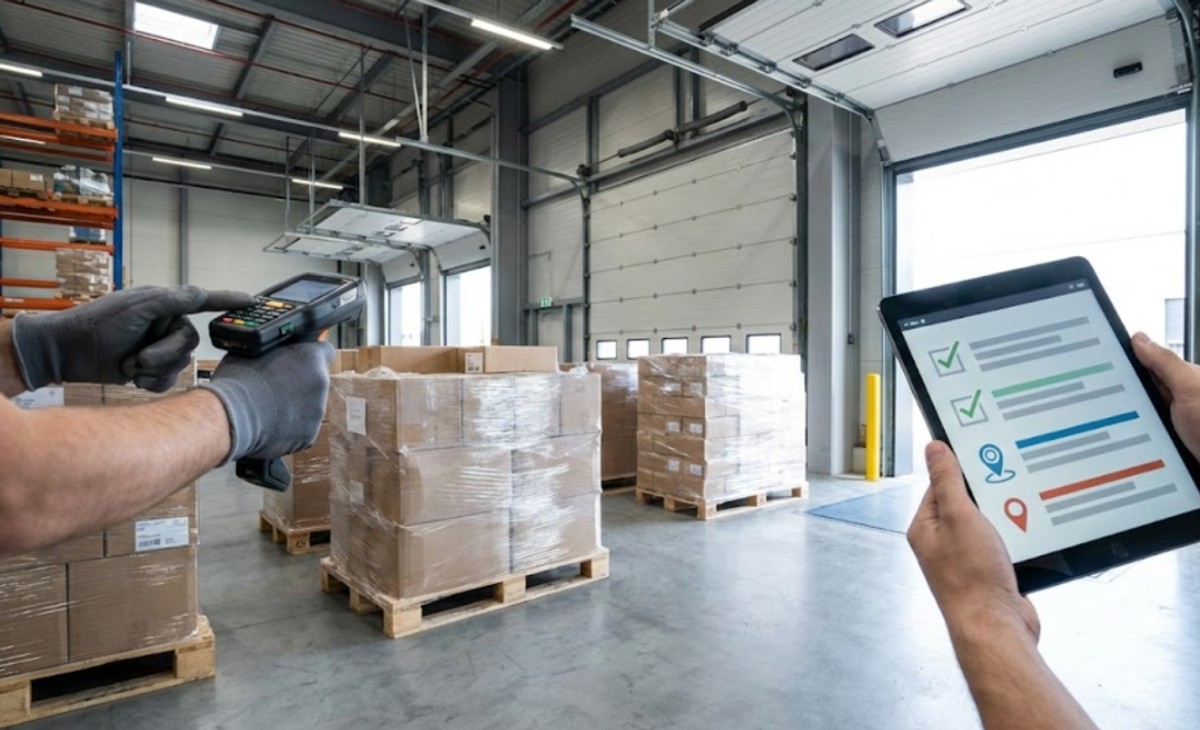 Operator scanning packages: traceability as daily discipline.